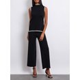 thumbnail image 3 of Faithtur Ensemble d'Été 2 Pcs pour Femmes Débardeur Sans Manches Contrasté Pantalon Large Tricoté, 3 of 9