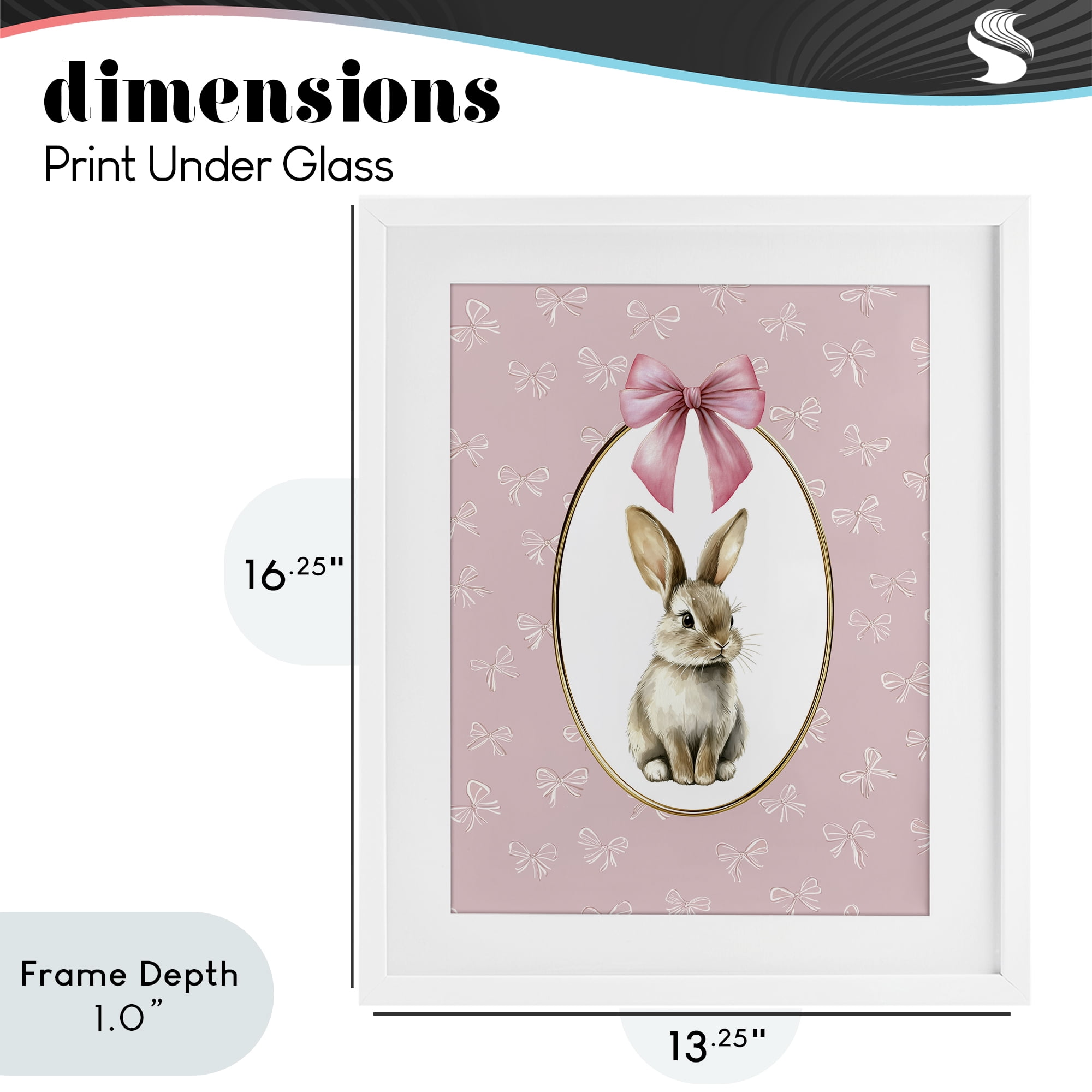 Stupell Industries Ribbon Border Bunny White Framed Print Under Glass, design by Christine Simpson Art