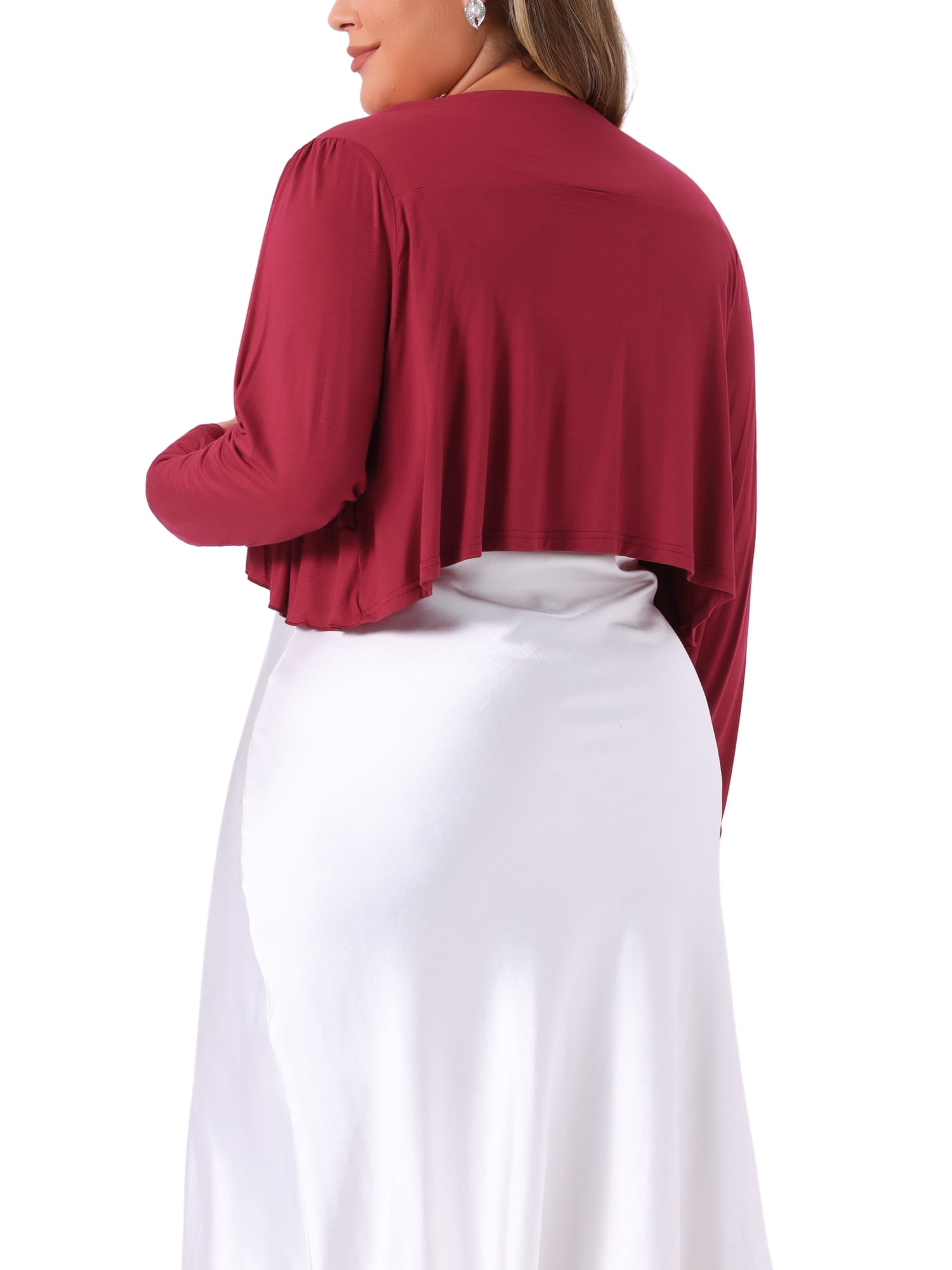 DARING DIVA Plus Size Long Sleeve Cropped Cardigans Shrugs Bolero 3X Burgundy