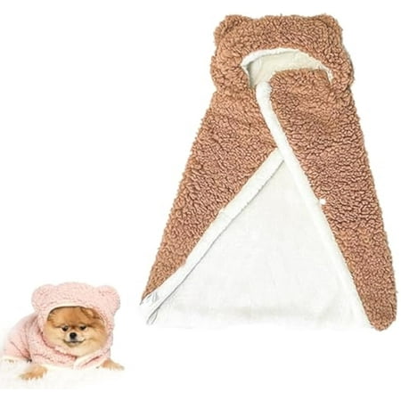 2026 New Dog Cape Blanket Pet Cape Blanket with Snap Buttons Dog Capes Blankets for Small Dogs Double-Layer Cotton Hooded Design for Pet (Brown Medium)