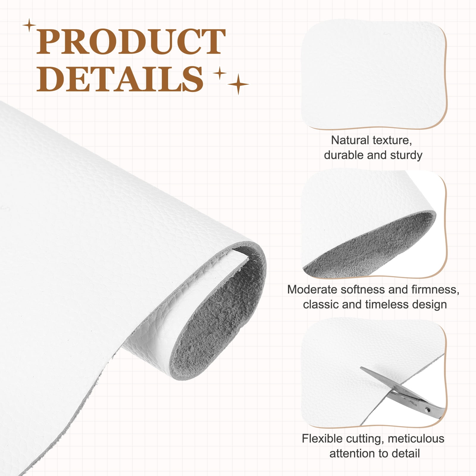 Uxcell Thick Full Grain Leather Sheet, 23.6 x 15.8 Inch Natural Cow Leather 1.5-1.8 mm Fabric Pieces for DIY Craft Furniture Office Belts Notebook Covers,White