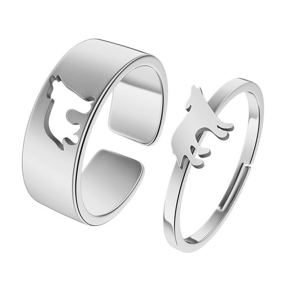 2pcs Wolf Couple Set Promise Ring Engagement Wedding Party Matching Adjustable Ring