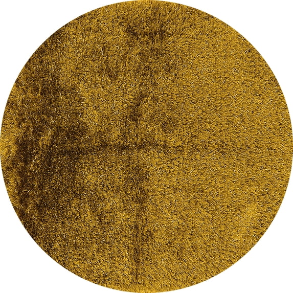 Ahgly Company Machine Washable Indoor Round Oriental Yellow Industrial Area Rugs, 6' Round