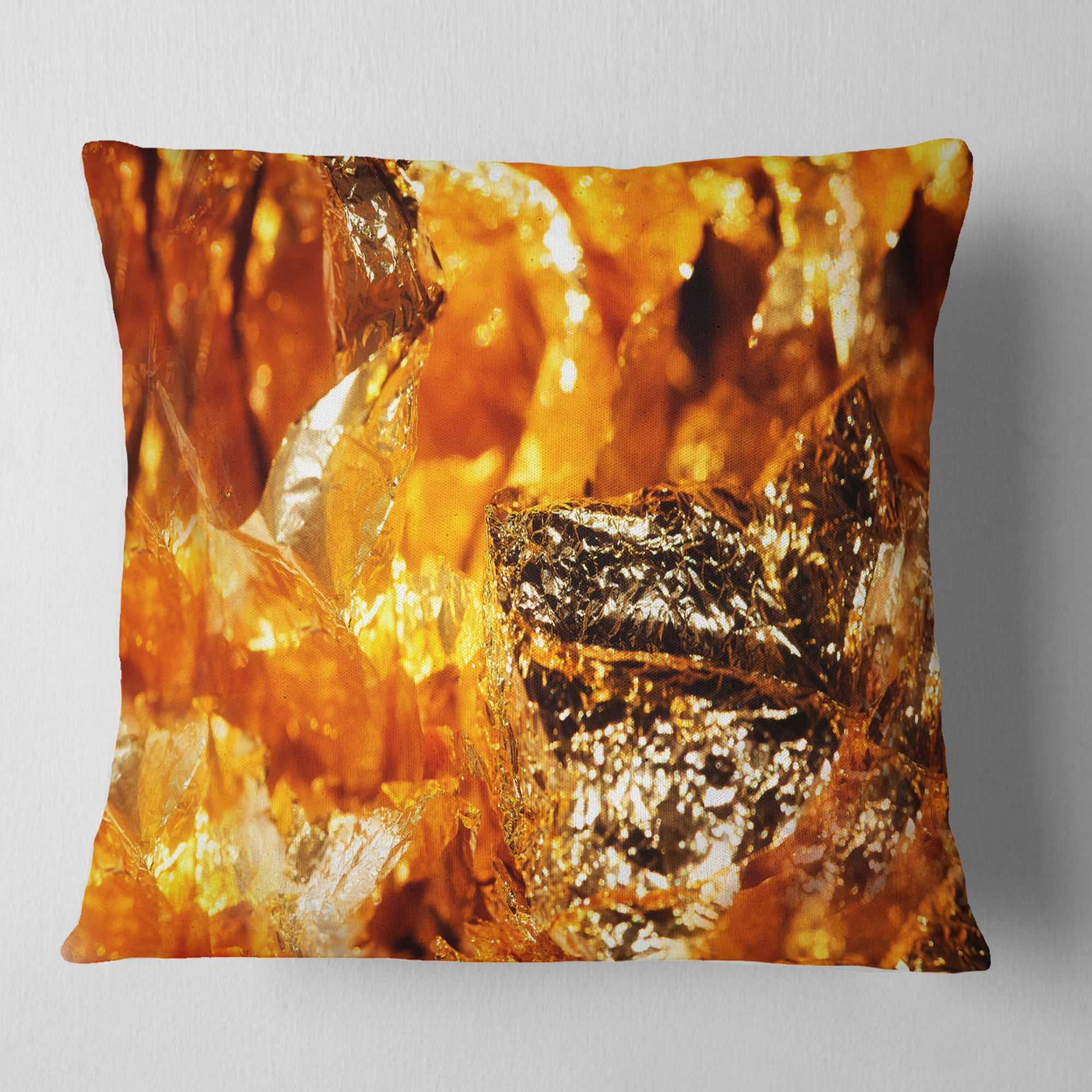Designart Shiny Orange Gold Foil - Contemporary Throw Pillow - 16x16