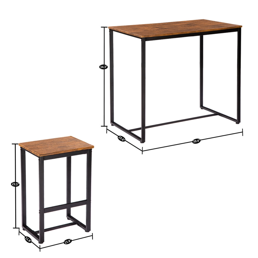 Kadyn Bar Table And Chair Set Of 5, Breakfast Bar Table and Stool Set, Minimalist Dining Table with Backless Stools, Light Walnut Color