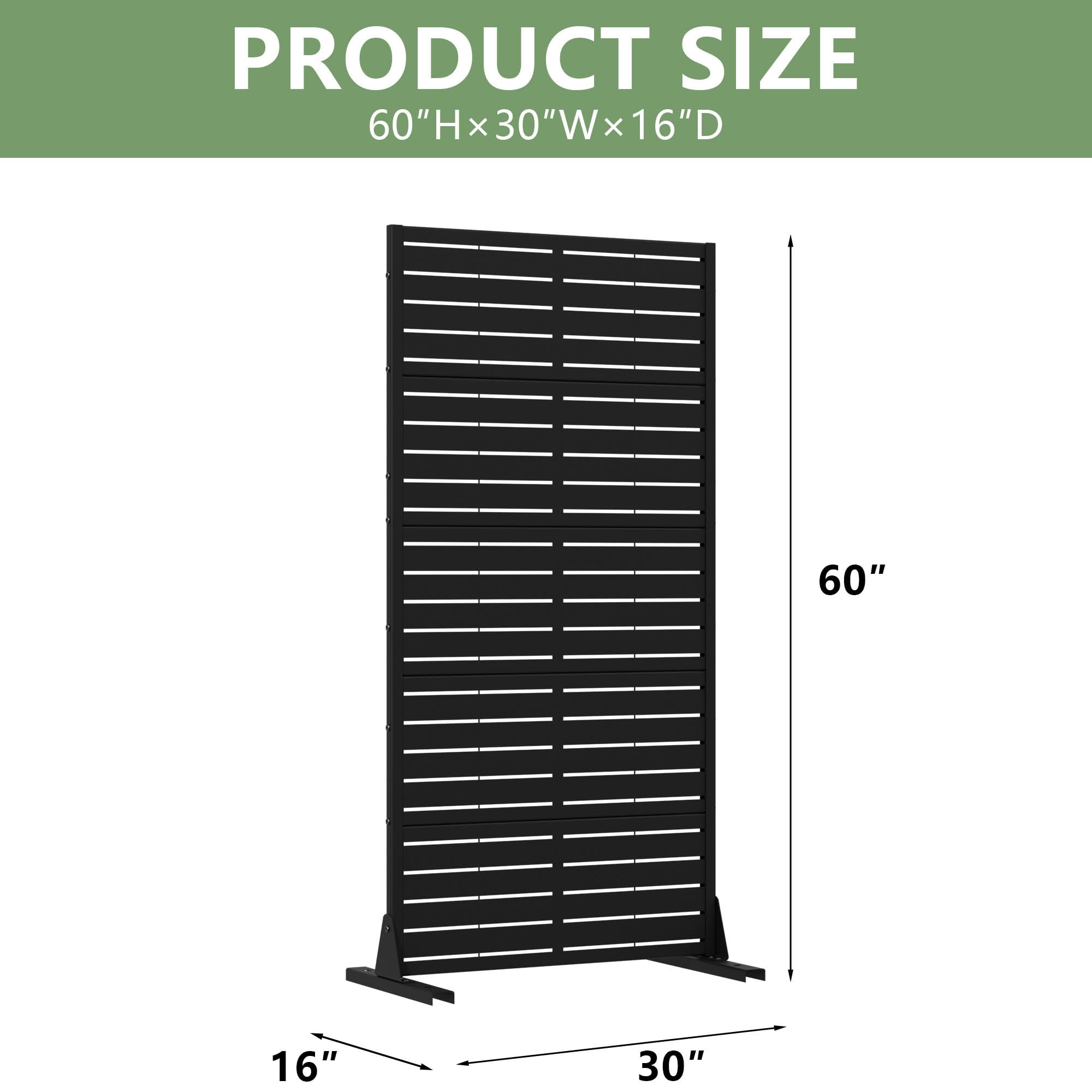 MAYEERTY Outdoor Metal Privacy Screen - 5ft Black, 5-Panel Classic Louvered Design, Easy Install for Apartment Balcony