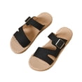 thumbnail image 5 of Avtoify Summer Flats Shoes Women Versatile Solid Color Straw Linen Roman Style Plus Size One Strap Buckle Comfortable, 5 of 8