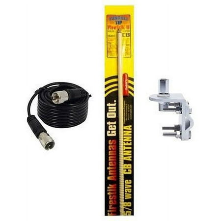 NEW FIRESTIK 2 FS5 W 5FT WHITE CB ANTENNA, 18FT COAX, BRACKET & STUD