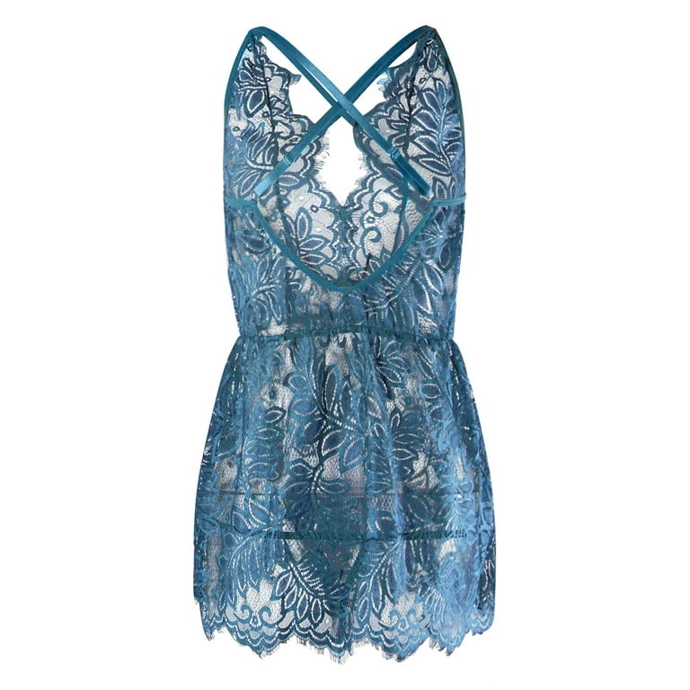 Avidlove Lingerie for Women Plus Size Lace Babydoll Exotic Chemise Curvy  Girl Sexy Ruffle (Blue3XL)