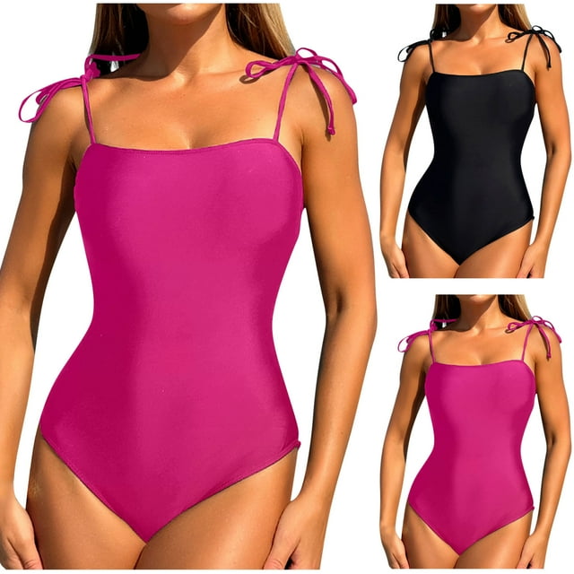 Sentmoon Womens Swimsuits One Piece Spaghetti Strap Plus Size Womens Swimsuits Bikini Ladies' Solid Color Bikini with Lace Up Backless Fashion Swimsuit Fashion for Surfing & Water Sports L