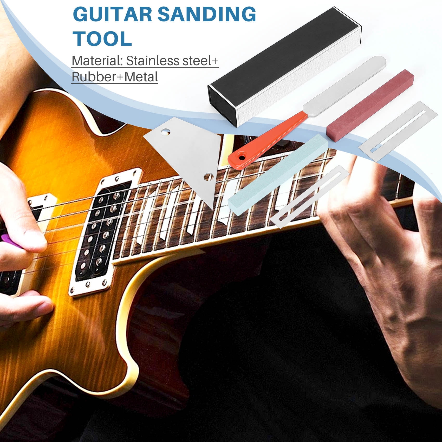 Guitar Luthier Tool Include Fret Leveling Beam,Guitar Fret File,Rocker and Fingerboard Protectors,Grinding Stones,as shown