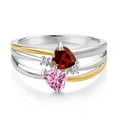 thumbnail image 2 of Gem Stone King 925 Silver and 10K Yellow Gold Red Garnet and Pink Moissanite and White Lab Grown Diamond Band Ring for Women (1.12 Cttw, Gemstone January Birthstone, Heart Shape 5MM, Size 7), 2 of 3