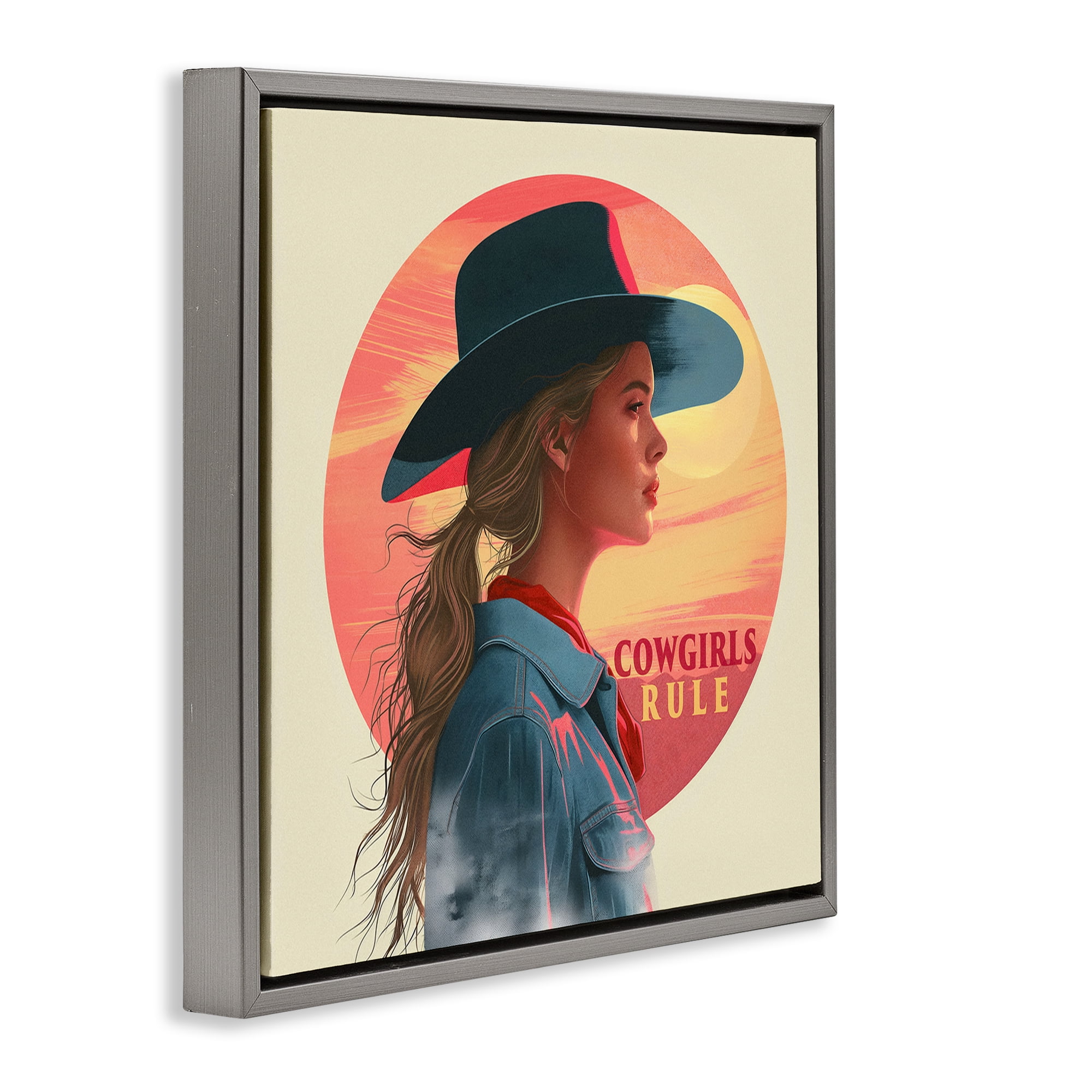Stupell Industries Cowgirls Rule Portrait People Painting Gray Floater Framed Canvas Art Print Wall Art, 18 x 18