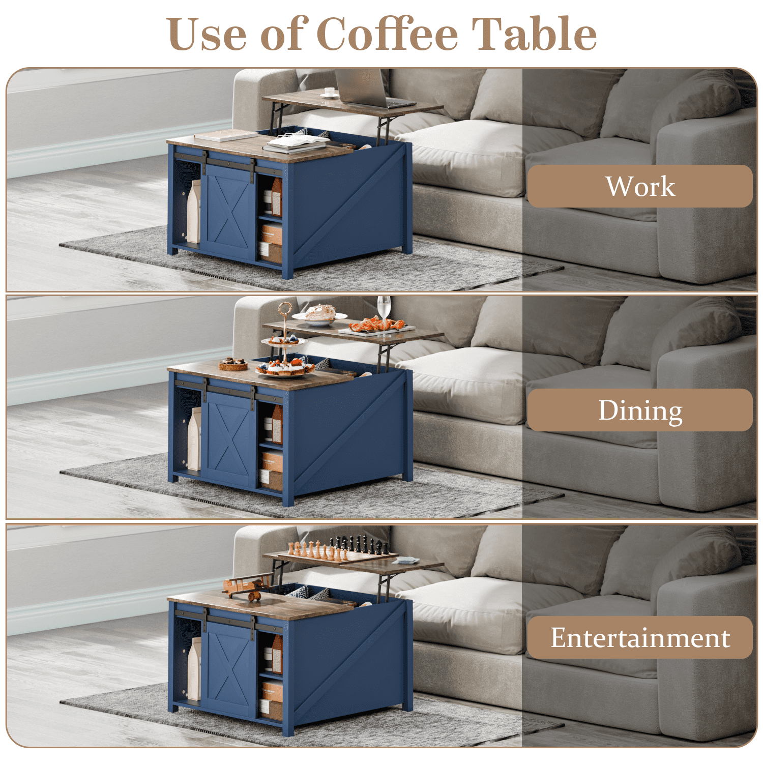 Waleaf Wooden Convertible Coffee Table, Lift Top Coffee Table with Large Hidden Storage Shelf for Living Room