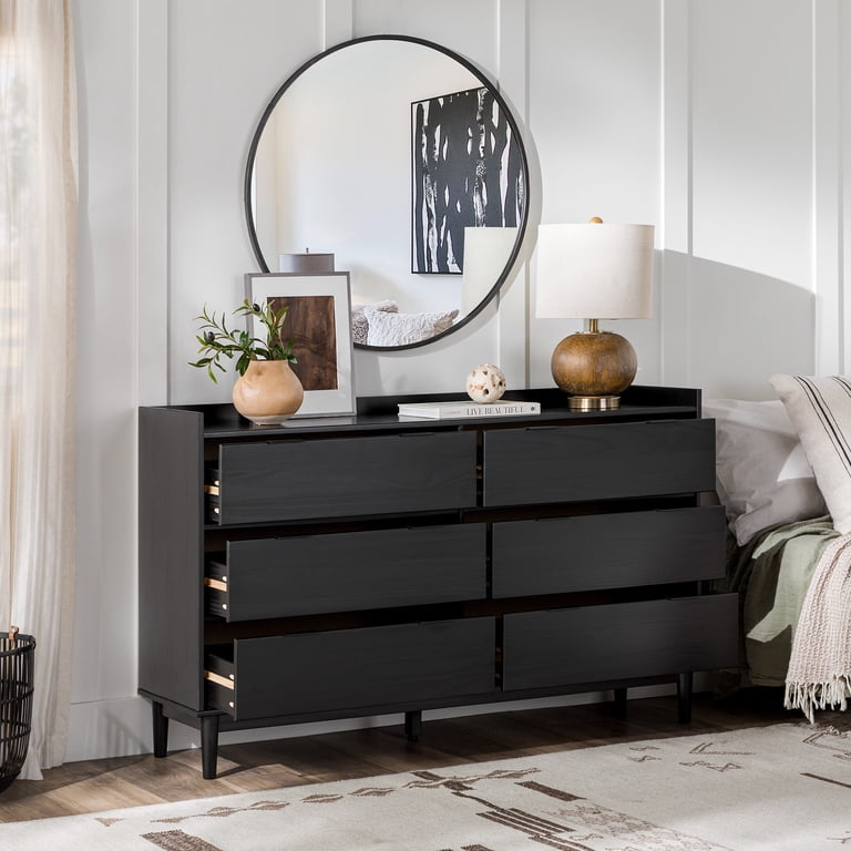 black mcm dresser Mid-Century Fluted 3-Drawer Dressers Black Oak (Set of 2) main image 0