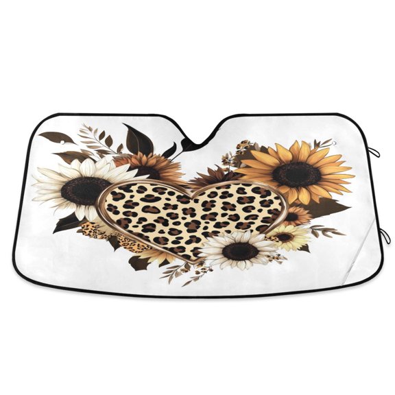 ALAZA Leopard Sunflowers Windshield Sun Shade Car Foldable Sun Visor Block UV Rays Protector 55"x27.6"