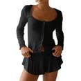thumbnail image 2 of Women Pajama Set, Long Sleeve Button Closure Top with Shorts Sleepwear Loungewear, 2 of 8