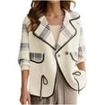 thumbnail image 3 of Women's Plaid Jacket Beige Knitted Cardigan Casual Long Sleeved Coat Outwear XL, 3 of 7