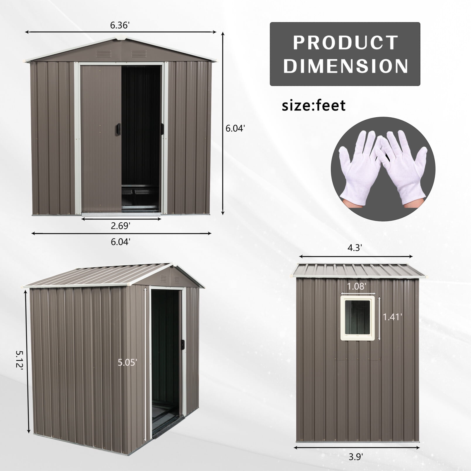 6ft x 5ft Outdoor Storage Sheds, Metal Waterproof Tool Sheds with Sharp Roof & Built-in Hook & Latch & Window, Heavy-Duty Sheds Unit for Patio Storage,Garbage Can, Chicken Coop, Gray
