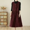 thumbnail image 5 of VEKDONE Women's Corduroy Button Down Dress Sleeveless Crewneck Babydoll Tank Dress Over Knee Long Midi Dress with Pockets Wine L, 5 of 8