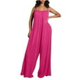 thumbnail image 2 of Usmixi Jumpsuits for Women Dressy Casual Solid High Waist Loose Wide Leg Spaghetti Strap Jumpsuits Overalls Summer Square Neck Sleeveless Plain Long Formal Rompers Hot Pink m, 2 of 6