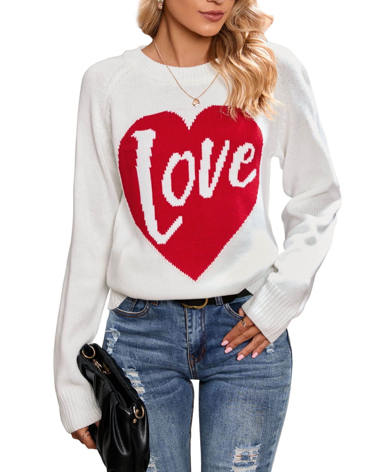 Pullover Sweater for Women Knitted Heart Sweaters Casual Valentine's ...