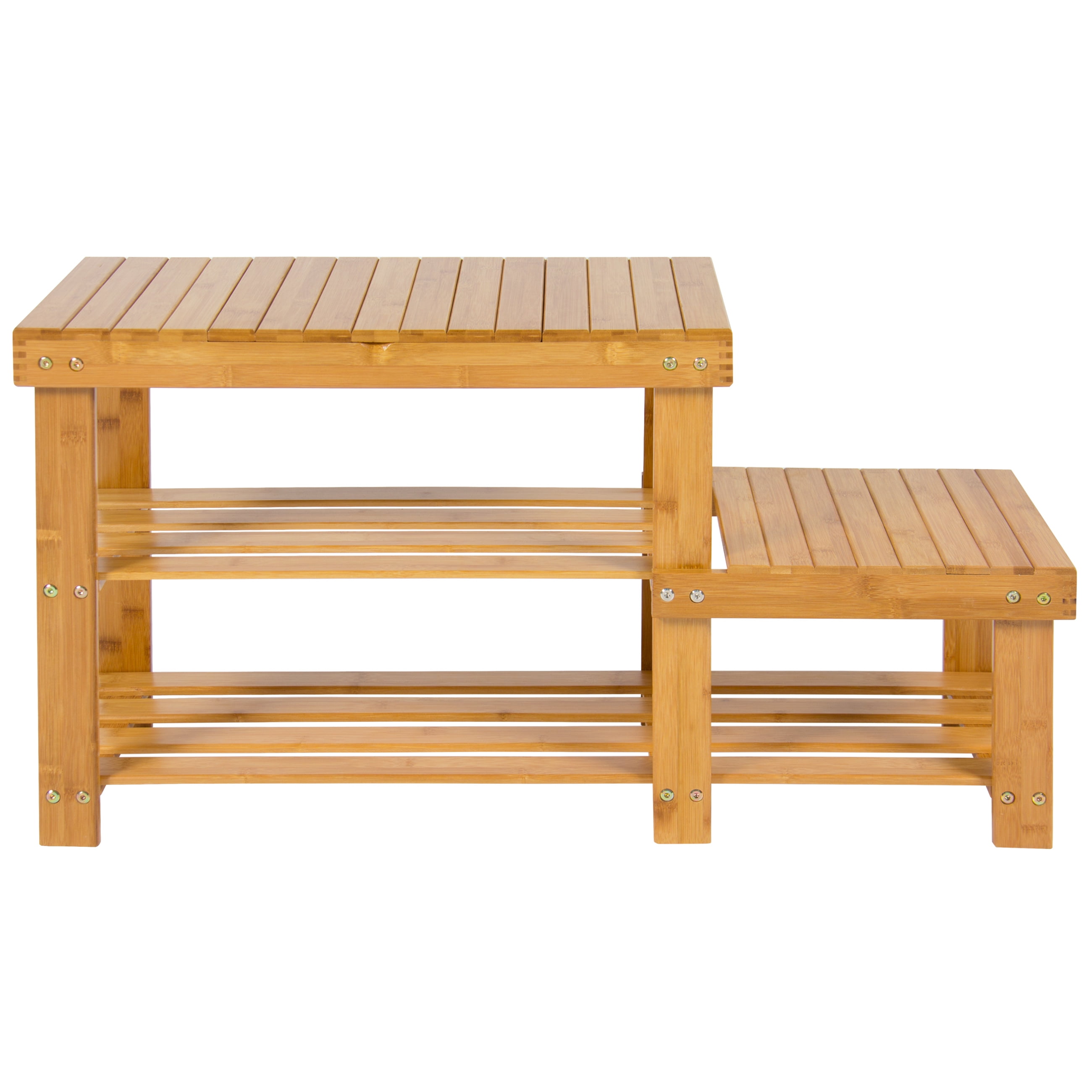 Natural Bamboo Shoe Bench 2-Tier Boot Storage Racks Shelf Organizer Chair Seat
