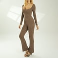 thumbnail image 4 of Musuos Women Flared Pants Jumpsuit Solid Color Long Sleeve Square Neck Bodycon Full Length Casual Unitard Playsuit, 4 of 9