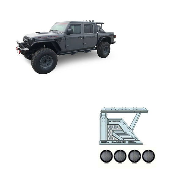 Black Horse Off Road Armour II Roll Bar W/Basket Kit Black Compatible with 2005-2022 Toyota Tacoma-AR2-09BA3-PLFB