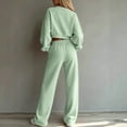 thumbnail image 5 of Sweatsuits Women 2 Piece Outfit 2026 Solid Drawstring Wide Leg Sweatpants Crew Neck Long Sleeve Cropped Tracksuit Light Green XL, 5 of 7