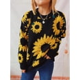 thumbnail image 4 of Women's Fashion Casual Sunflower Jacquard Round Neck Long Sleeve Sweater, 4 of 5