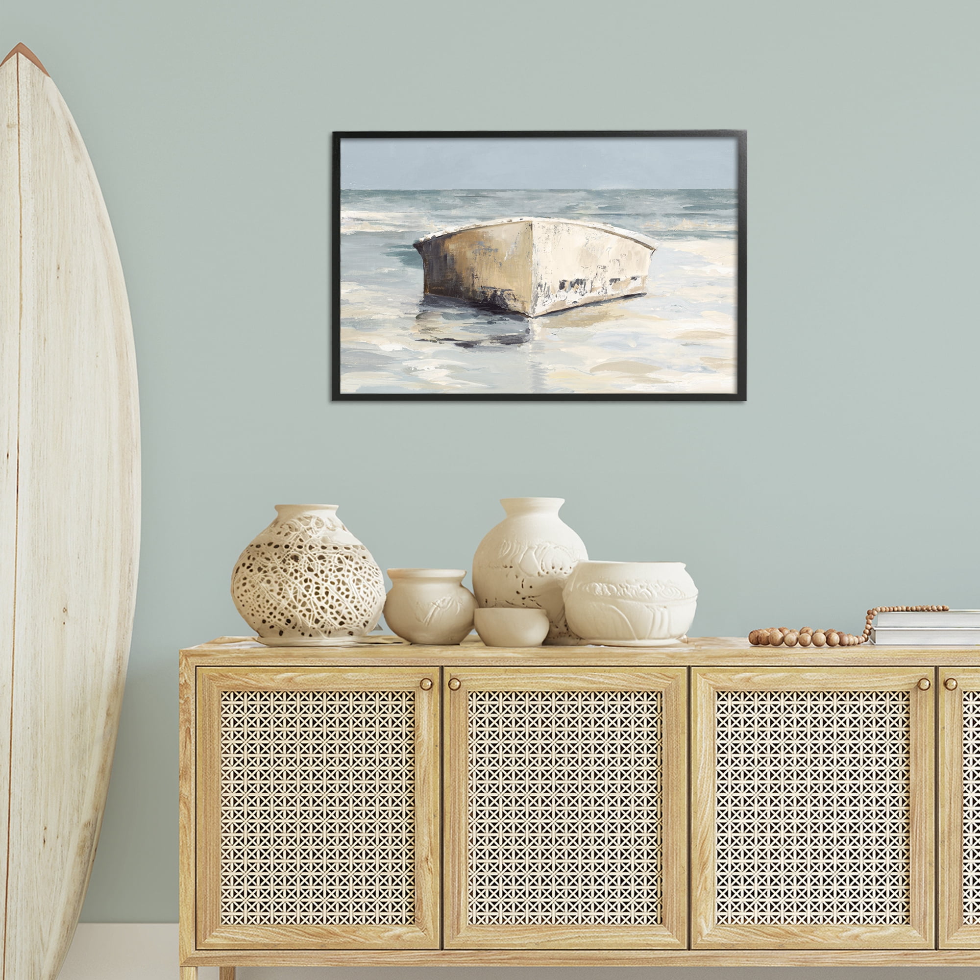 Stupell Industries Abandoned Boat Hull Transportation Painting Black Framed Art Print Wall Art, 30 x 20
