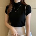 thumbnail image 4 of Chemises Demi-Col Roulé à Manches Courtes pour Femmes Tops Tricotés Tops Chemises Slim, 4 of 7