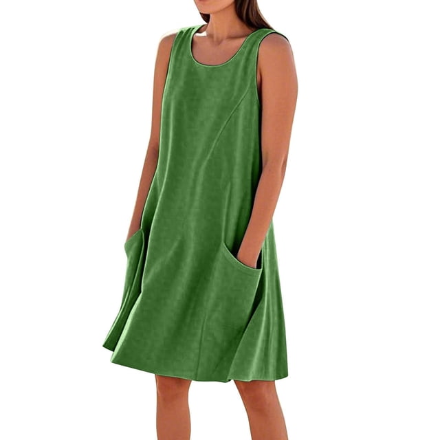 Wdgfv Robes d'Été pour Femmes 2026 Décontractées Sans Manches Longueur Genou Robe Fluide Bohème Plage Complexe