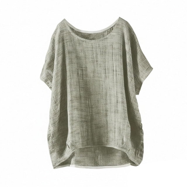 Zpanxa Chemises Fille Ado Couleur Unie Coton Lin Col Rond Manches Courtes Haut Coton Lin 5-6 Ans