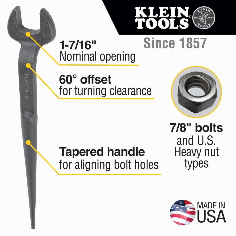 68009 1-7/16 Erection Wrench;Klein Tools Erection Wrench,17 3/8 Long,7/8 Bolt