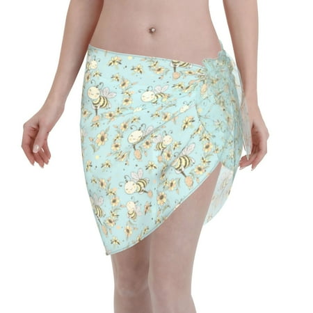 Coaee Cute Honeybees Women s Short Sarongs Beach Wrap Sheer Bikini Wraps Chiffon Cover Ups for Beach  Swimming  Holiday