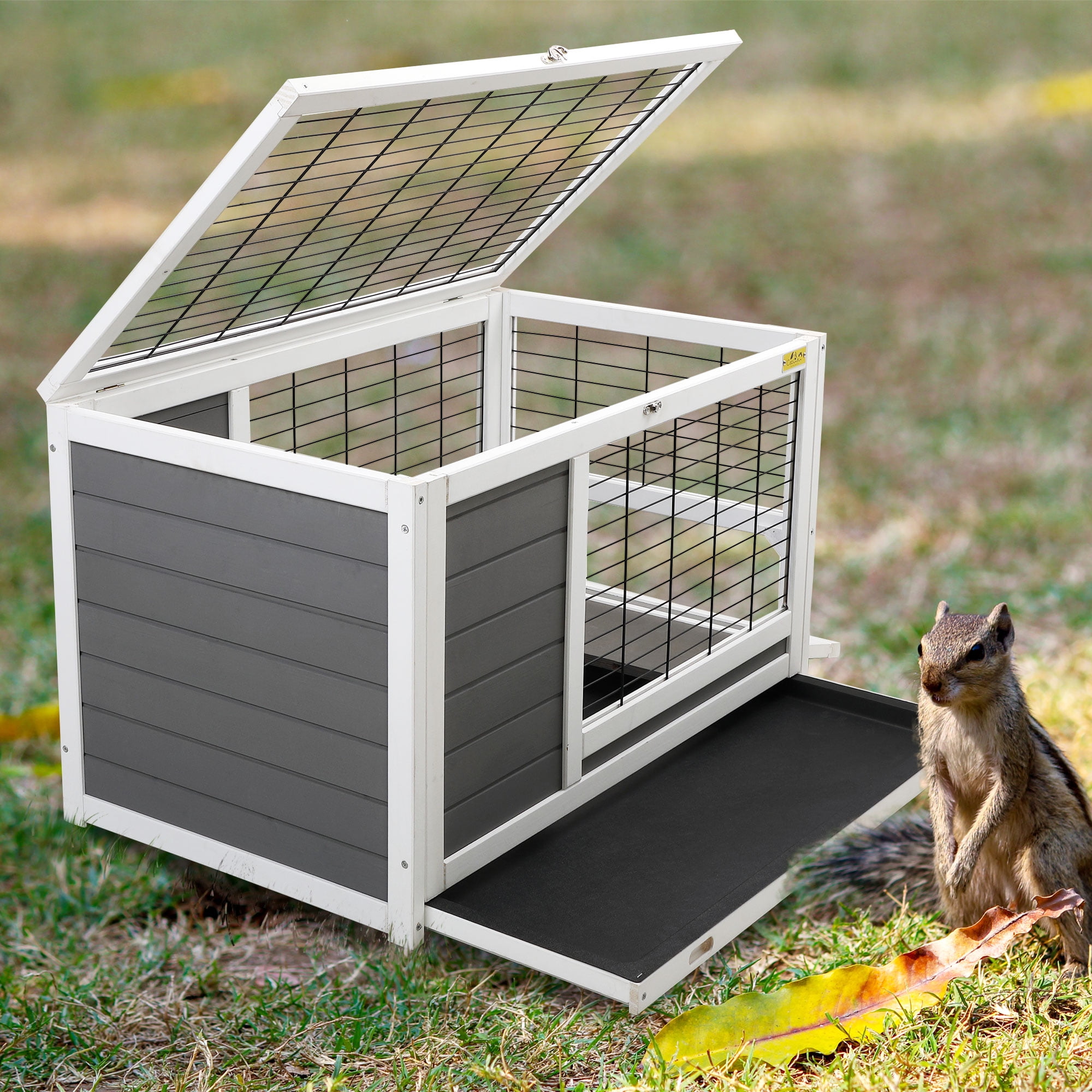 Coziwow Wooden Rabbit Hutch Tortoise House with Enclosure Hideout for