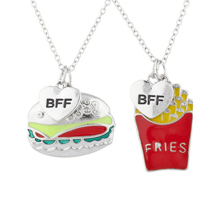 Lux Accessories Silvertone Burger Fries BFF Best Friends Forever Necklace