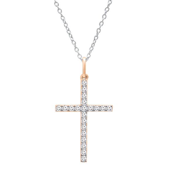 Dazzlingrock Collection Round White Diamond Cross Religious Pendant for Her with Silver Chain (0.50 ctw, Color I-J, Clarity I1-I2) in 18K Rose Gold