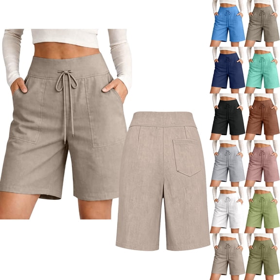 Only Moment Shorts for Women Trendy Bamboo Nodes Cotton Relaxed Fit Casual High Waist Pocketed Denim Shorts Gym Shorts Black,S