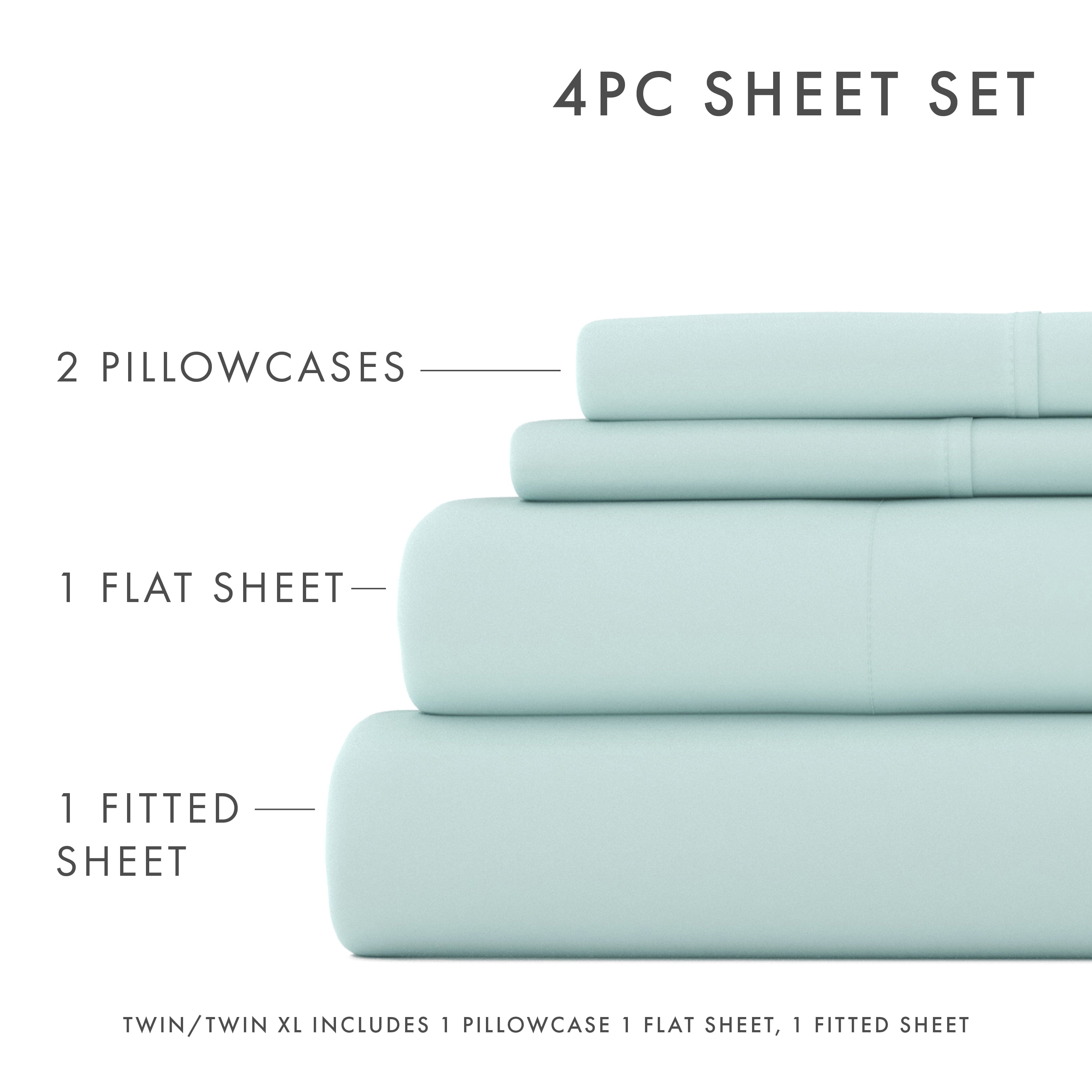 Noble Linens 4 Piece Solid Microfiber Bed Sheet Set, Aqua, Queen