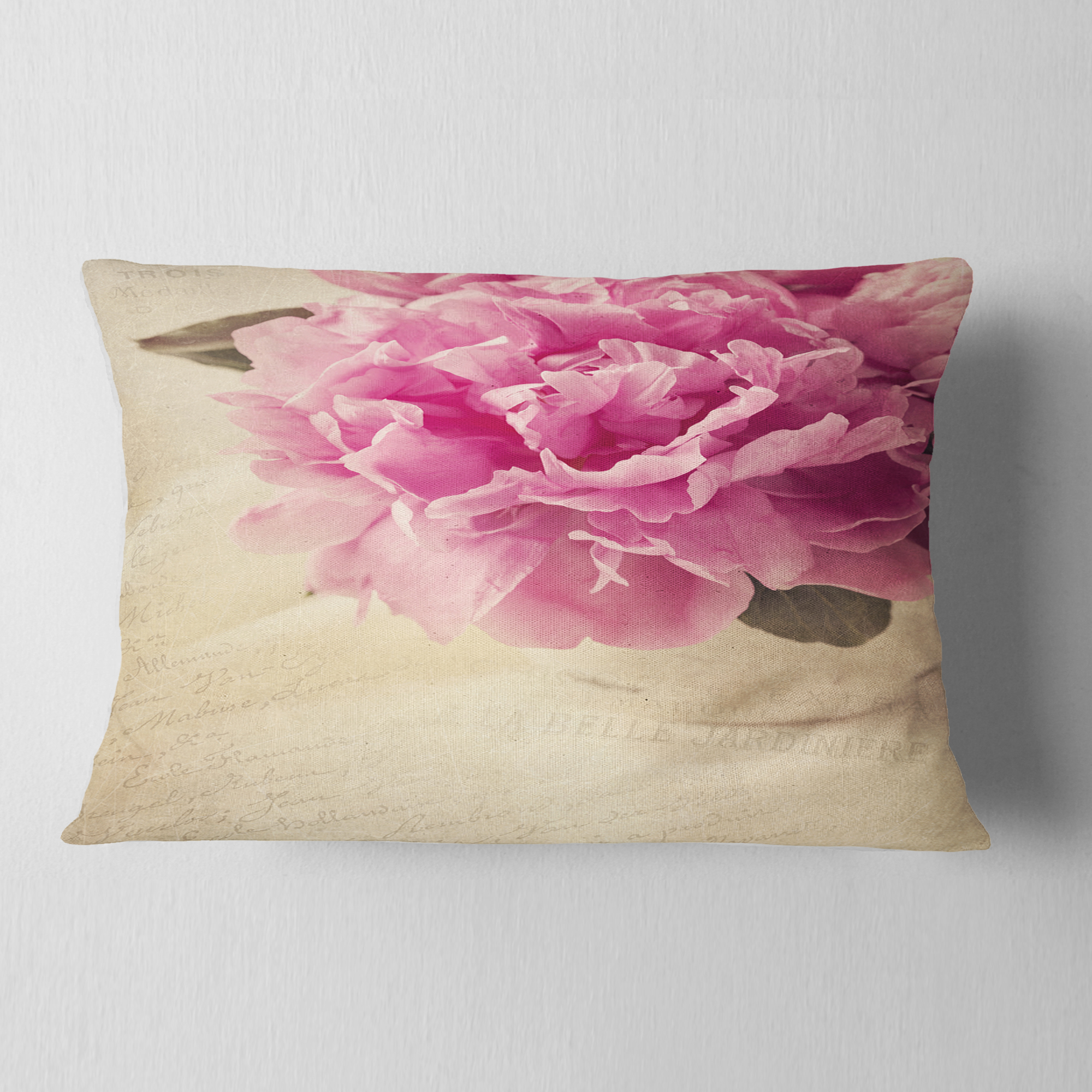 Designart Peony Flowers in Vase on Table - Floral Throw Pillow - 12x20