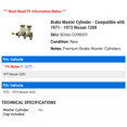 thumbnail image 2 of Brake Master Cylinder - Compatible with 1971 - 1973 Nissan 1200 1972, 2 of 2