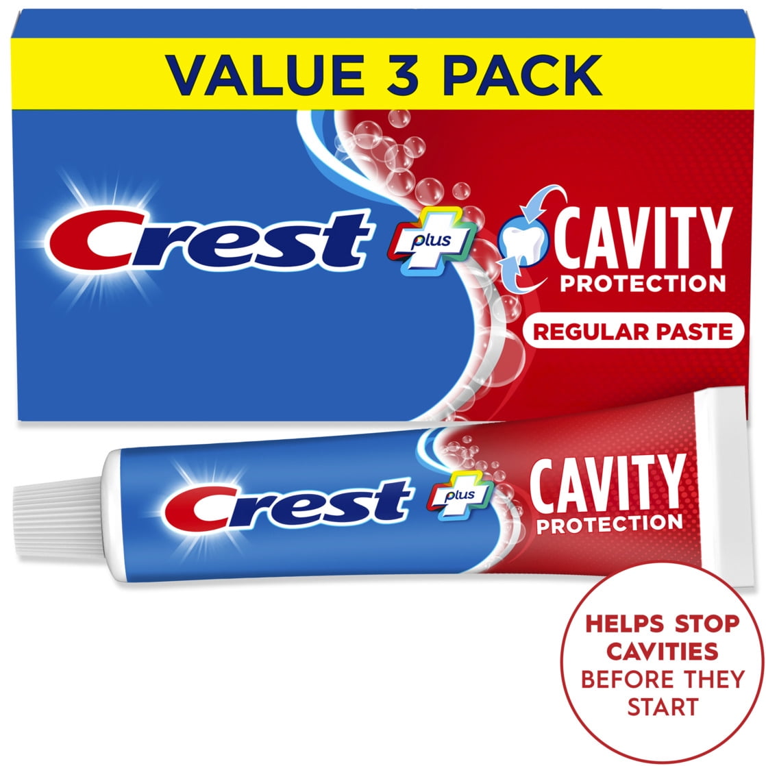 (4 pack) Crest Plus Cavity Protection Toothpaste, Regular Paste, 5.7 oz Triple