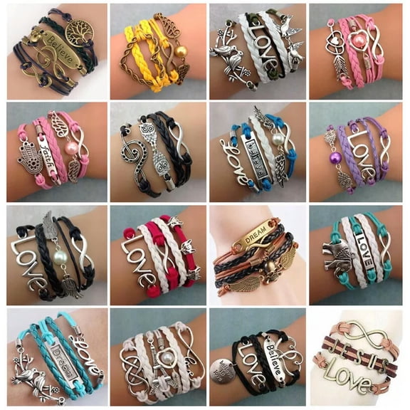 HOOUN Wholesale 10pcs/Lot Cuff Leather Charm Bracelets For Women Handmade Gift Jewelry