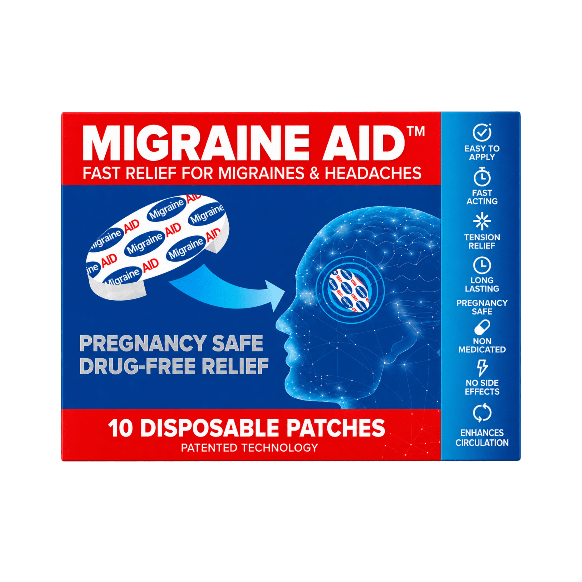 Migraine AID Migraine Relief Patch – Drug-Free, Fast-Acting Headache Relief, Safe For Pregnancy, 10 Count