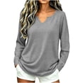 thumbnail image 2 of Long Sleeve V-Neck T-Shirt for Women Oversized Loose Fit Solid Color Basic Pullover Casual Everyday Fall Winter Top, 2 of 8