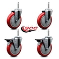 thumbnail image 2 of 5 Inch Red Poly Wheel Swivel 5/8 Inch Threaded Stem Caster Set 2 Brakes, 2 of 2