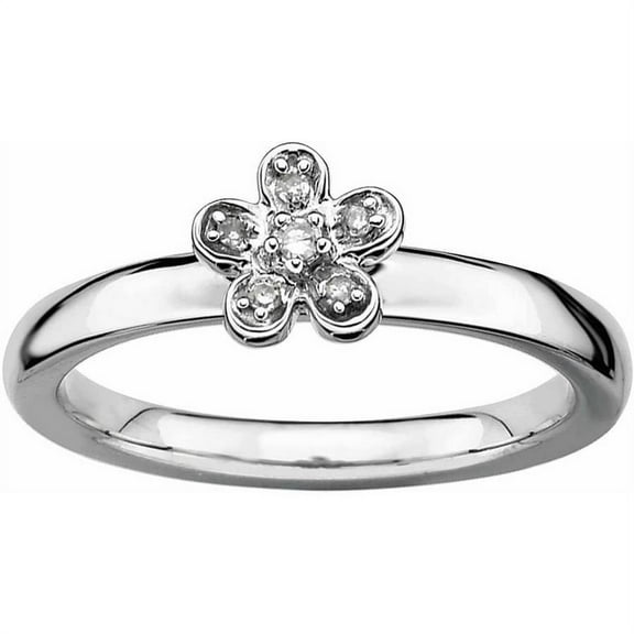 Sterling Silver Flower Diamond Ring